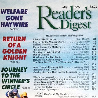 Photo of Reader's Digest May 1995 Magazine Welfare Gone Haywire Vintage Back Issue