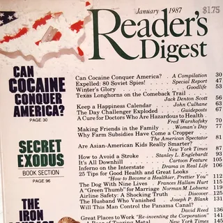Photo of Reader's Digest January 1987 Vintage Magazine - Can Cocaine Conquer America?