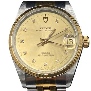 Photo of Vintage Tudor Prince Oysterdate 72033 18K Gold Bezel Diamond Dial Circa 1995