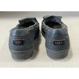 Photo of Ugg Haylie Black Leather Wool Lined Moccasin Women’s Shoes Size 8