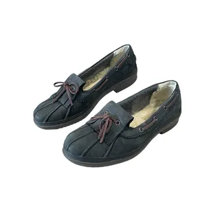 Photo of Ugg Haylie Black Leather Wool Lined Moccasin Women’s Shoes Size 8