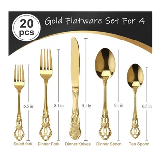 Photo of Gold Stainless Steel 20pc Flatware, Anti-rust Stainless Steel 4ea