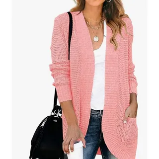 Photo of Cardigan Sweater Open Front Long Sleeve Loose Lightweight with Pockets LARGE