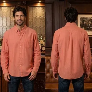 Photo of Nautica Casual Long Sleeve Button Down Red Linen Shirt Men's Size Large 42-44 