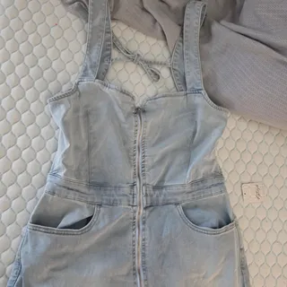 Photo of We The Free Free People Denim Flare Jumpsuit Light Blue Size 12 NWT