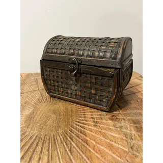 Photo of Vintage Rustic/Boho/Eclectic Woven Rattan and Wood Trinket Box/Treasure Chest
