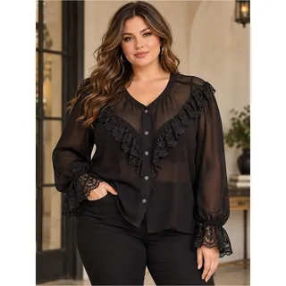 Photo of NIGHTFALL by TORRID Black Sheer Lace Ruffle Victorian Blouse Size 4X