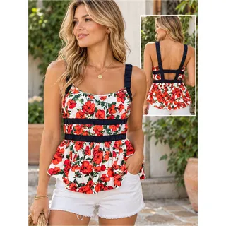 Photo of ANTHROPOLOGIE MAEVE Ditali Floral Poppy Open Back Peplum Tank Top Size Small