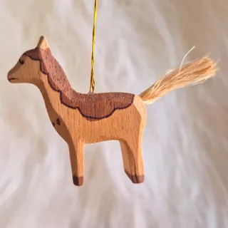 Photo of Vintage Wooden Horse Christmas Ornament Rustic Folk Art Straw Tail Decoration