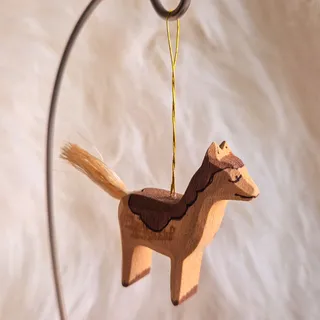 Photo of Vintage Wooden Horse Christmas Ornament Rustic Folk Art Straw Tail Decoration