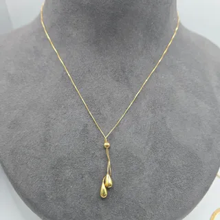 Photo of 10K Yellow Gold Double Teardrop Lariat Y-Drop Necklace – 1.8g