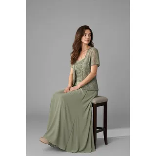 Photo of Caviar Sage Green Beaded Lace Formal Gown Size 16 Mother of Bride Ruched Dress

