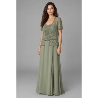 Photo of Caviar Sage Green Beaded Lace Formal Gown Size 16 Mother of Bride Ruched Dress

