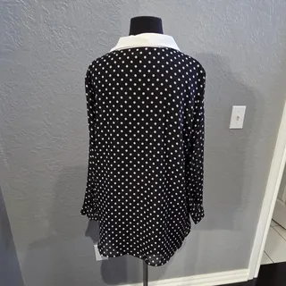 Photo of Robert Louis Black Sheer with White Polka Dots Button Up - M
