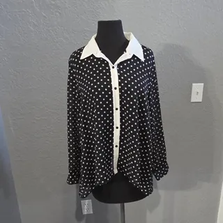 Photo of Robert Louis Black Sheer with White Polka Dots Button Up - M