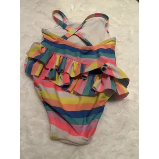 Photo of Cat & Jack Rainbow Ruffle Swimsuit Girls 2T Colorful Retro Beach