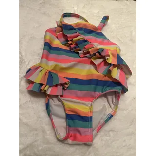 Photo of Cat & Jack Rainbow Ruffle Swimsuit Girls 2T Colorful Retro Beach