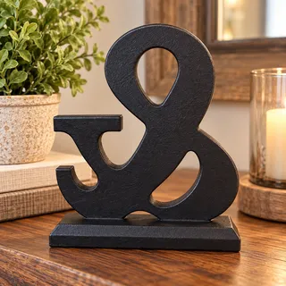 Photo of Rustic Black Wooden Ampersand (&) Sign Shelf Decor 8” x 9”