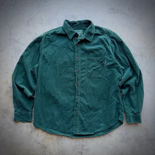 Photo of Y2K Woolrich Corduroy Button Up Shirt Forest Green Mens L