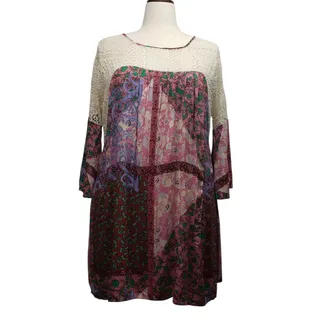 Photo of Umgee Plus 2XL Boho Paisley Floral Tunic Dress Crochet Bell Sleeve Cottagecore