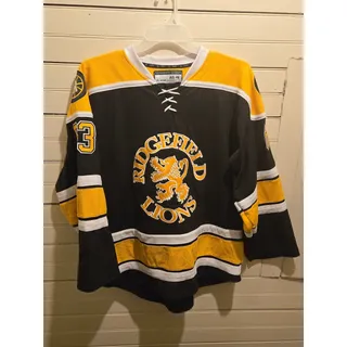 Photo of JOG Hockey Jersey Mens 48 Ridgefield Lions MacNaughton 63 Black Gold Embroidered