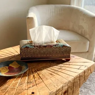 Photo of Vintage Boho Bollywood Mosaic Painted Wooden Tissue Box 