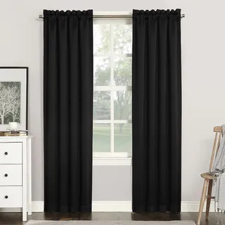 Photo of Sun Zero Nolan Blackout Rod Pocket Curtain Panel 40x63 Black Energy Saving