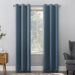 Photo of Sun Zero Nolan Blackout Grommet Curtain Panel 40x84 Denim Blue Thermal Single