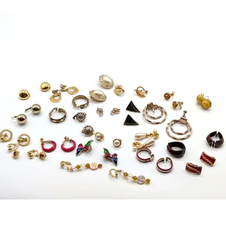 Photo of Lot of 22 Pair Vintage Gold Tone Mixed Vibe Clip On Screw Back Earrings
