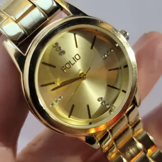 Photo of Vintage Folio FDL927 Womens Dress Watch 28mm Gold Tone Gold Dial Bracelet Quartz