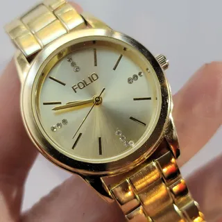 Photo of Vintage Folio FDL927 Womens Dress Watch 28mm Gold Tone Gold Dial Bracelet Quartz