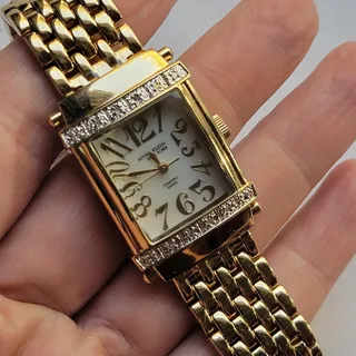 Photo of Vintage Anne Klein Womens Watch Gold Case Gold Bracelet Diamond Dial Quartz