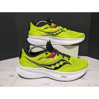 Photo of Saucony Ride 15 Acid Lime Spice Men's size 9.5 PWRRUN Running Shoes EUC