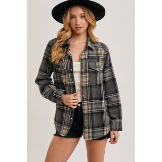 Photo of Grey Plaid Button-Down Shacket Small