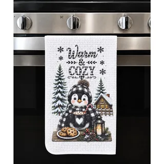 Photo of Warm & Cozy Penguin Winter Kitchen Towel Buffalo Plaid Farmhouse Decor