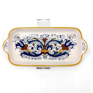Photo of Nova Deruta Made in Italy Ceramic Floral Serving Tray Blue Yellow Rust