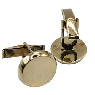 Photo of Vintage Solid 14K Yellow Gold Round Disc Cufflinks Hollow 8.0g Classic Formal