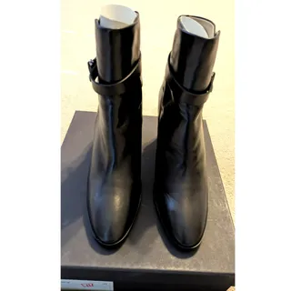 Photo of Theory "Demeura Nappa" Black Leather Strapped Booties NWT