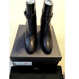Photo of Theory "Demeura Nappa" Black Leather Strapped Booties NWT