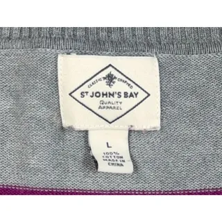 Photo of St Johns Bay Sweater Womens Large Gray Purple Striped V Neck 100% Cotton