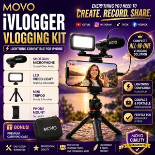 Photo of Video Content Creator Kit iPhone Compatible Accessories LED Light Shotgun Mic