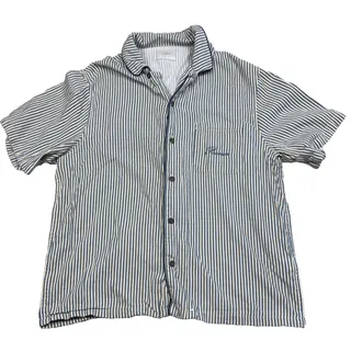 Photo of PacSun Shirt Mens Medium Blue Cream Striped Rayon Blend Short Sleeve Button Up
