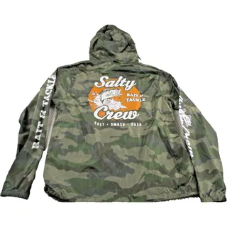 Photo of Salty Crew Jacket Mens Medium Green Camo Hooded Full Zip Windbreaker Fishing