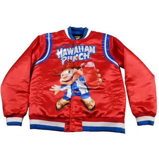Photo of DeKRYPTIC Jacket Mens Large Red Hawaiian Punch Satin Varsity Bomber Graphic NWT