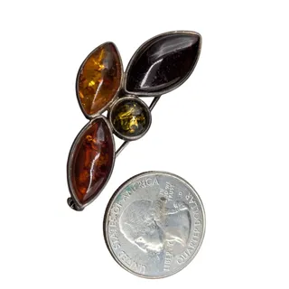 Photo of Vintage Four Color Amber 925 Sterling Silver C Clasp Brooch