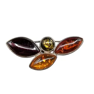 Photo of Vintage Four Color Amber 925 Sterling Silver C Clasp Brooch