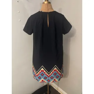 Photo of Collective Concepts Blue Short Sleeve Tribal Shift Mini Dress XS Bohemian Comfy
