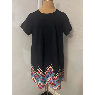 Photo of Collective Concepts Blue Short Sleeve Tribal Shift Mini Dress XS Bohemian Comfy