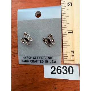 Photo of New Silver Tone Butterfly Earrings Hypoallergenic Made in USA