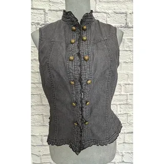 Photo of Vintage Y2K Nine & Co Denim Chambray Military Style Vest Blouse 